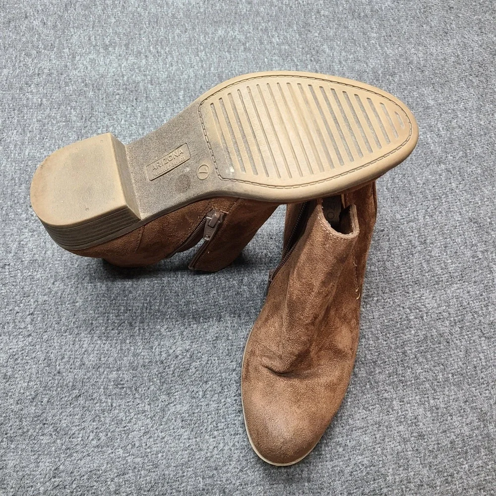 Arizona Jean Co Brown Suede Ankle Booties‎ Side Zip Block Heel Women Size 7